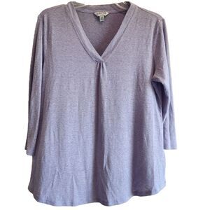 Orvis T-Shirt Women Medium Purple Linen Blend V Neck 3/4 Sleeve Casual‎